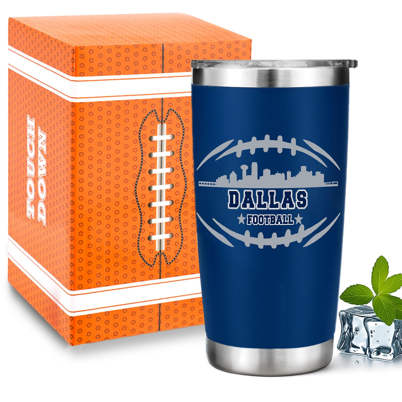 Photo 1 of Football Fan 20 Oz Insulated Travel Coffee Cup Mug Tumbler with Lid Dallas Themed Merch Shop Men Women Sport Stuff Gear Apparel Cowboys Team Decor Accessories Husband Boyfriend Dad Cool Birthday Gifts