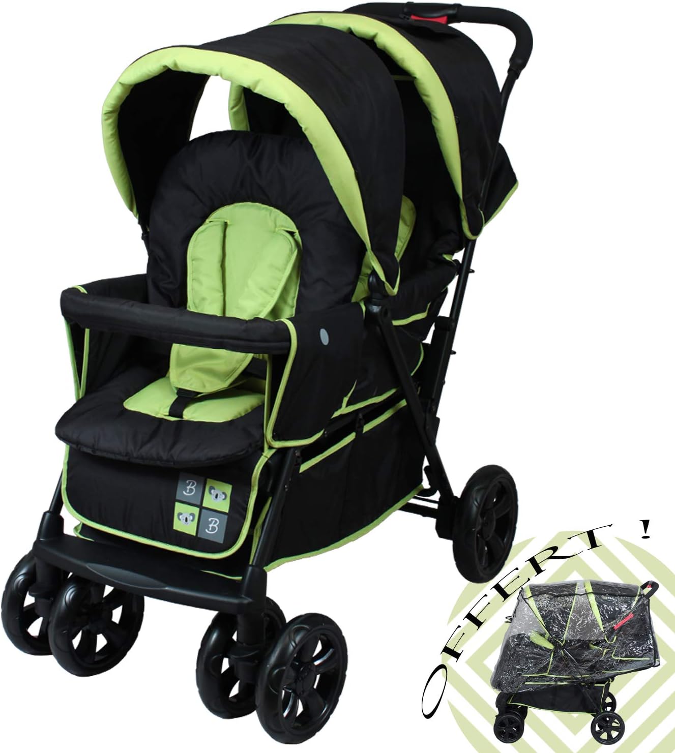 Double pushchair near children aged black, anise.