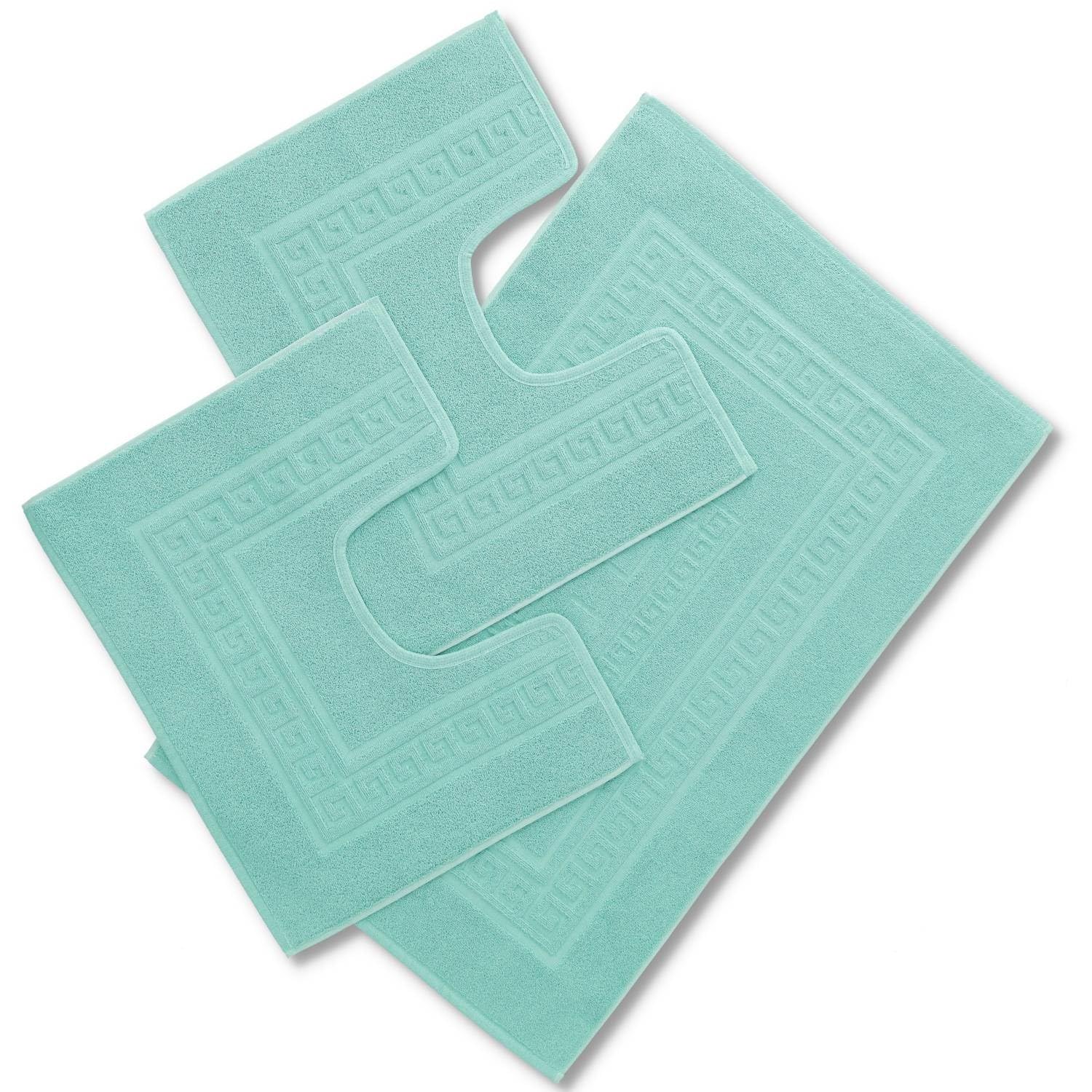 Torino 3-piece Set of Terry Towelling Bath Mat 60 x 90 cm plus 2 Pedestal Mats 60 x 45 cm aqua green