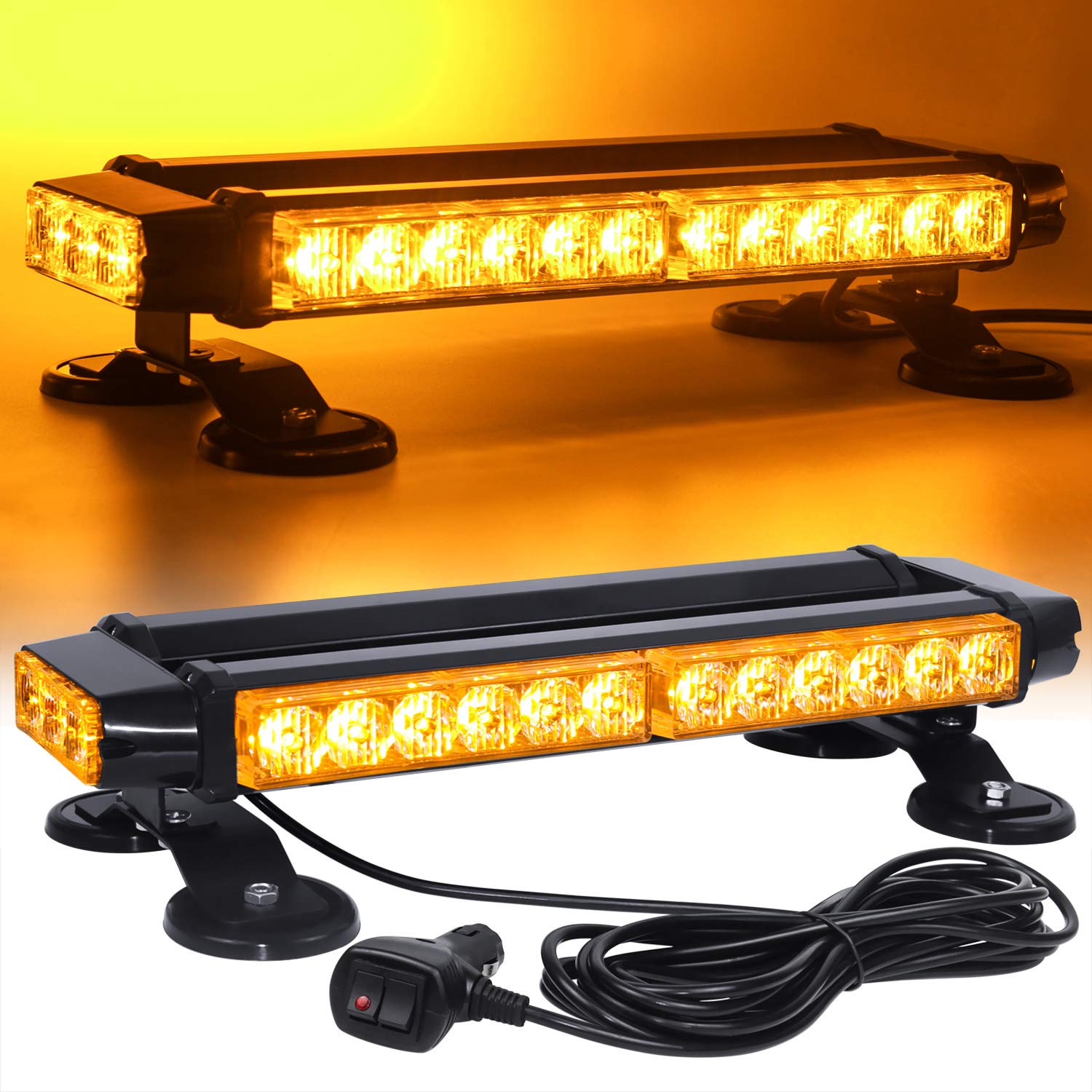 Linkitom LED Strobe Flashing Light Bar -Double Side Amber 30 LED High Intensity Emergency Hazard Warning Lighting Bar/Beacon/with Magnetic and 16 ft Straight Cord for Car Trailer Roof Safety