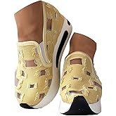 Floral Embroidery Sneakers for Women 2026,Breathable Sheer Mesh Slip On Loafers with Arch Support,Platform Wedge Walking Work Shoes