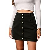 winkbay Women's Button Front Corduroy Mini Skirt Dressy Casual High Waisted Bodycon Work Skirts