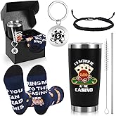 IUUIVV Gambling Gifts, Casino Gifts for Men Include 20 oz Casino Stainless Steel Tumbler Funny Socks Keychain Lucky Bracelet Slot Machine Gift for Christmas Birthday Party