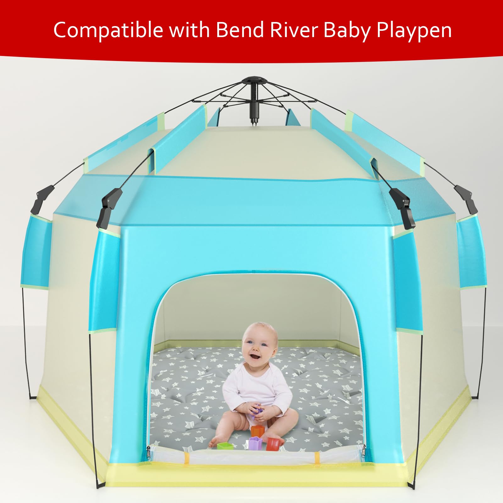 Hexagon Playpen Mat Compatible with Bend River Baby Playpen, Hexagon Playpen Mat, Non Slip and Cushion Play Mat Grey with Star Print
