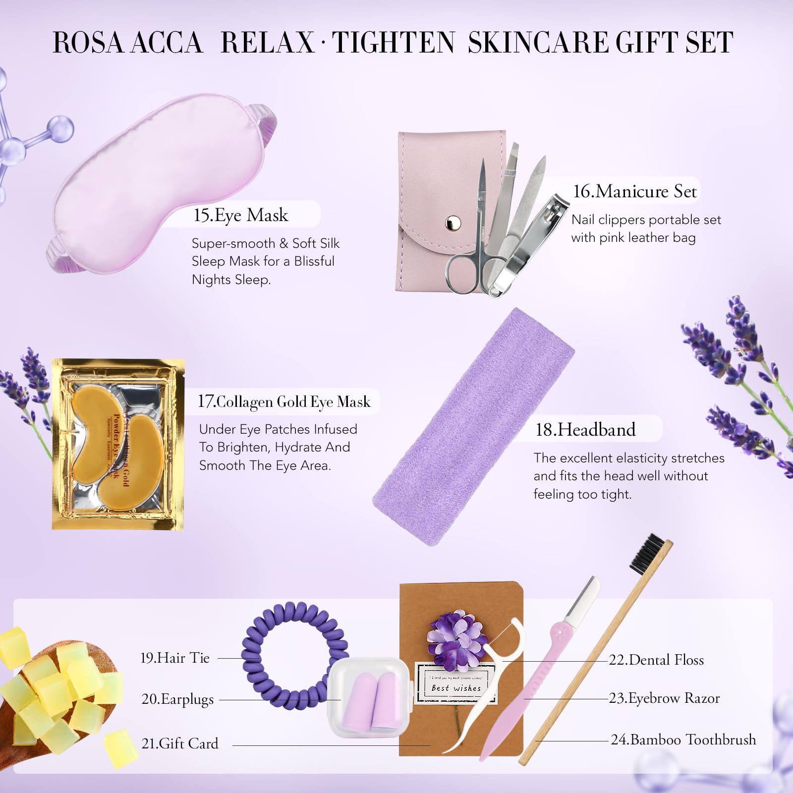 Facial Skin Care Set & Spa Kit - Mothers Day Gift Ideas, Self-care Relaxation Gifts, Skin Care Collection with Essential Oils, Hyaluronic Acid, Vitamin E. (Lavender)