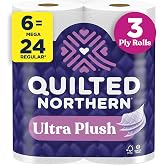 Quilted Northern Ultra Plush Toilet Paper, 6 Mega Rolls = 24 Regular Rolls | 3 ply soft toilet tissue for everyday comfort and convenience, 3x thicker for cleanliness and hygiene