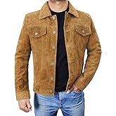 III-Fashions Mens Premium Brown Suede Leather Trucker Jacket - Vintage Classic Motorcycle Western Goat Leather Coat
