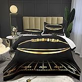 Bodhi Black and Gold Football Comforter Set Full for Boys Kids Sport Comforter Football Bedding Set American Football Comforter with Pillowcase,Soft Football Quilt,Full Size