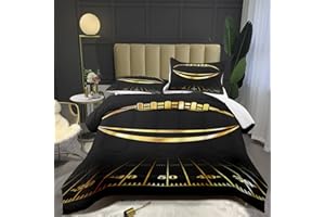 Bodhi Black and Gold Football Comforter Set Full for Boys Kids Sport Comforter Football Bedding Set American Football Comforter with Pillowcase,Soft Football Quilt,Full Size