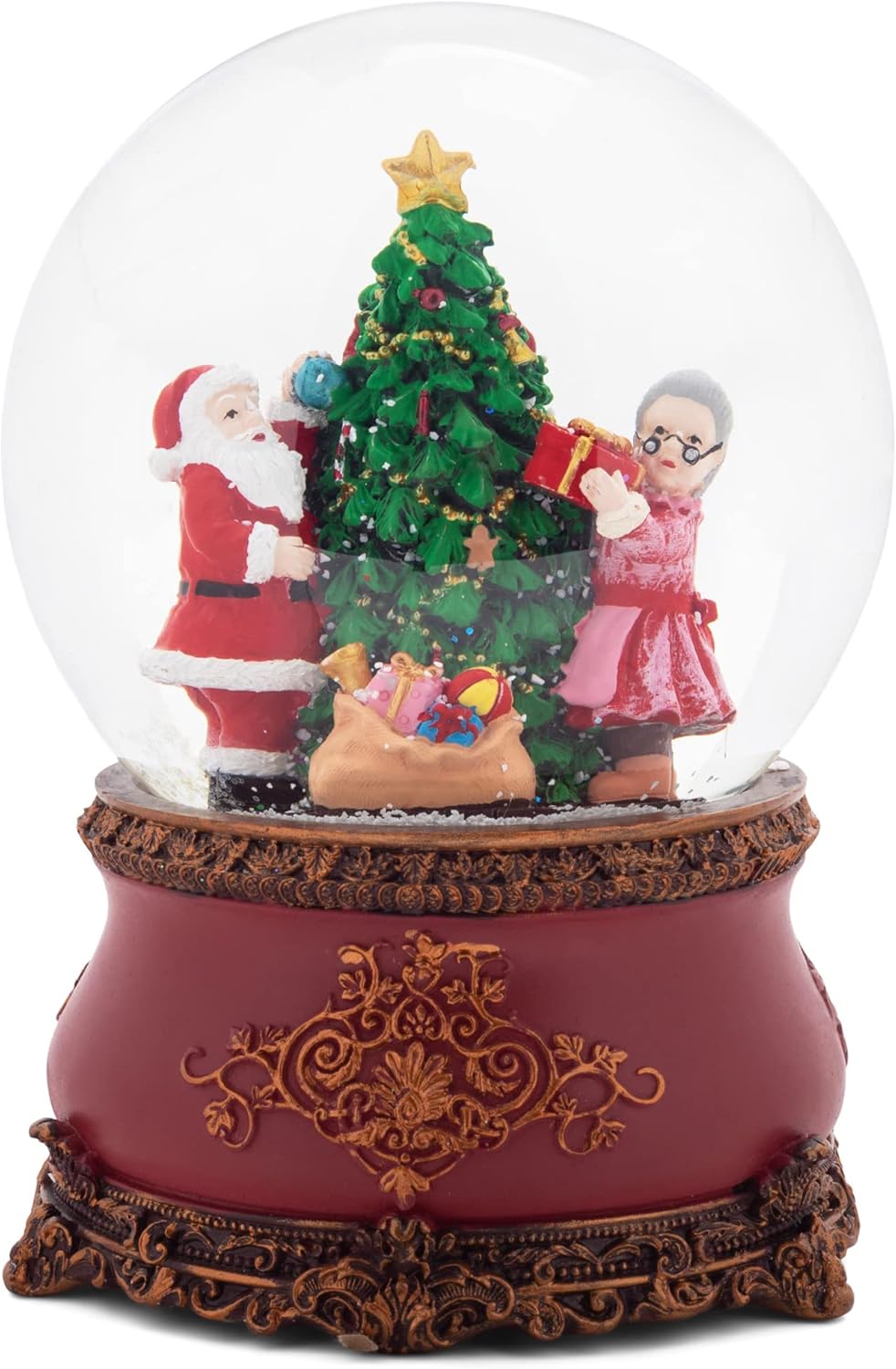 Snow Globes - Elanze Designs Mr and Mrs Claus 120 MM Christmas Snow Globe Plays Deck The Halls