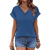 Bliwov Womens Summer Tops V Neck Lace Short Sleeve T Shirts Dressy Casual Business Outfits 2026 Spring Fashion Tee Clothes