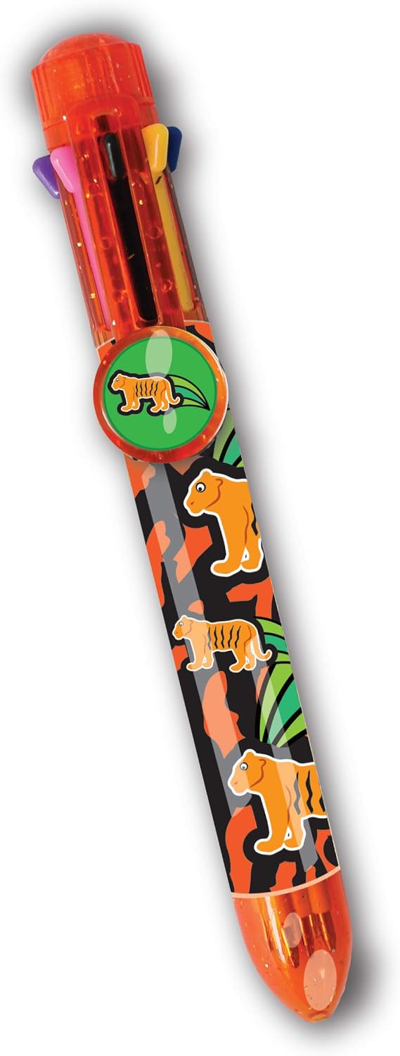 Rainbow Writer - Tiger, Multicolour Pen from Deluxebase. 8 in 1 retractable ballpoint pen, great novelty pens for kids and ideal office or school supplies