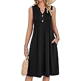 Zeagoo Women Summer Casual Dress 2026 Sleeveless Midi Tank Sundress with Pockets V Neck Buttons Pleated A Line Tshirt Dress