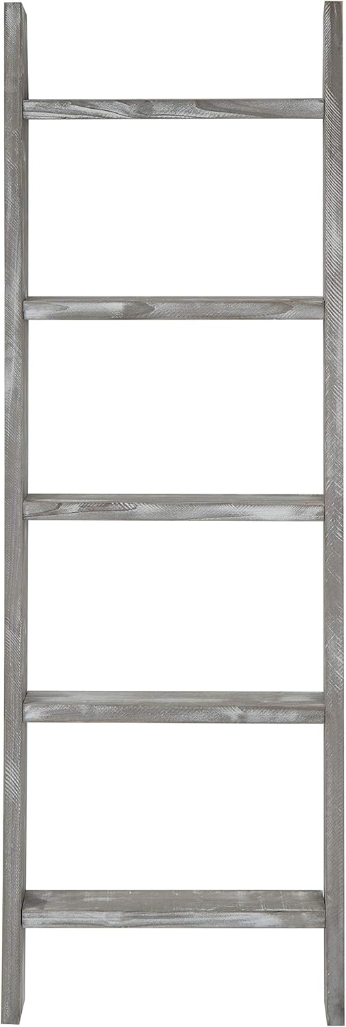 MyGift Wall-Leaning Rustic Gray with White Finish Wood Ladder-Style Blanket Rack: Home & Kitchen