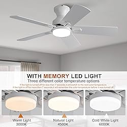 KENSID 42 Inch White Ceiling Fans with Lights and