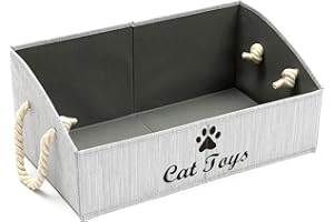Geyecete Large cat Toys Storage Bins - Foldable Fabric Trapezoid Organizer Boxes with Weave Rope Handle, Collapsible Basket for Shelves,cat Toys,cat Apparel & Accessories(Gray-CAT)