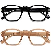 AMOMOMA 2 Pack Retro Square Reading Glasses for Women Men,Blue Light Computer Reader Frame AM6204