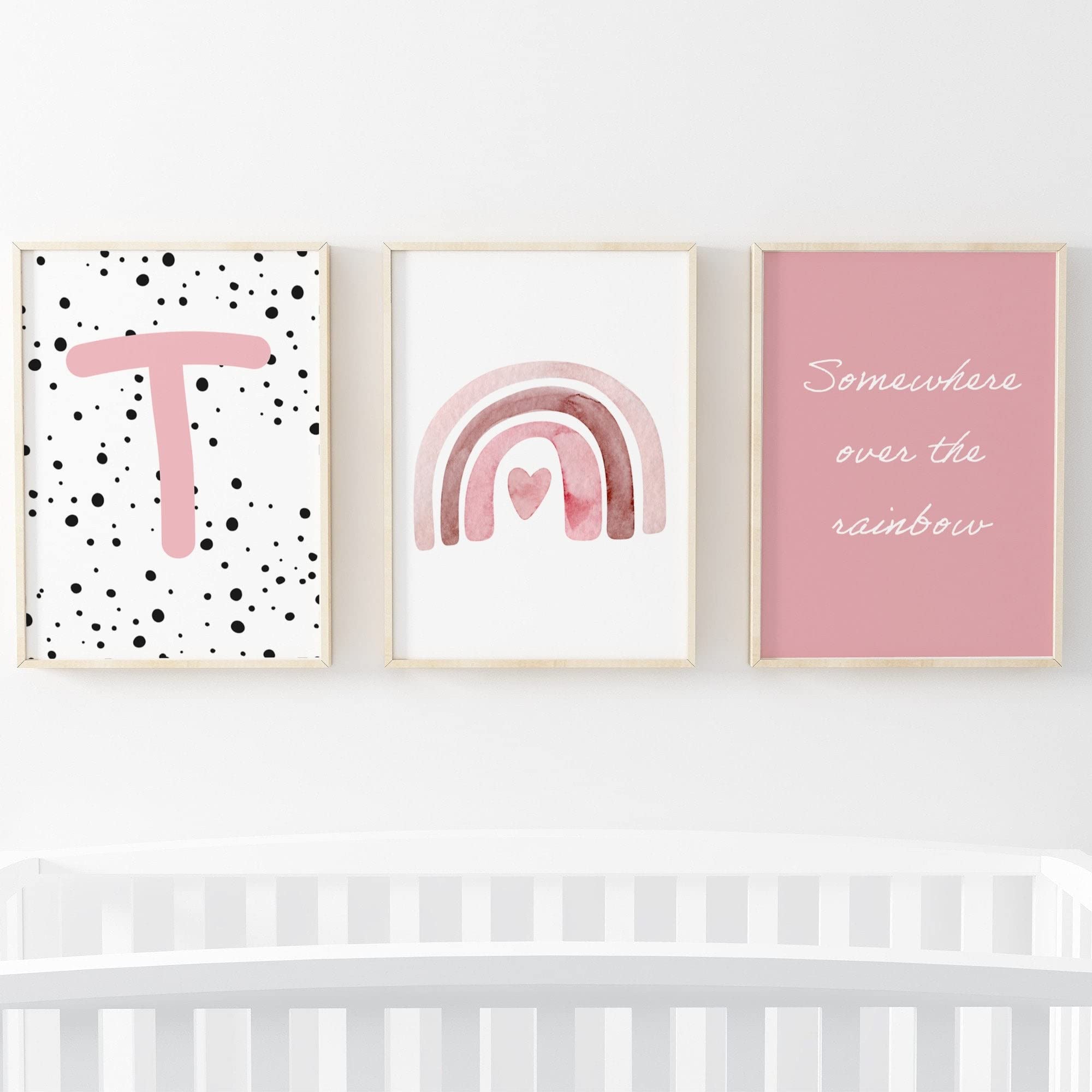Pompom Prints® Set of 3 Girls Bedroom Prints, Rainbow Nursery Prints, Scandi Boho Style Nursery Decor, Playroom Prints [Picture Frames not Included] (A4, T)