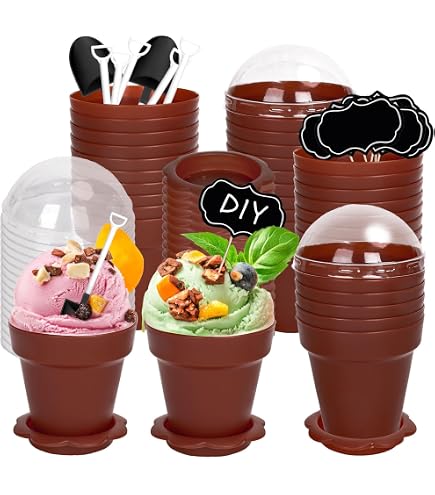 Healthcom 50-Pack 180ml Dessert Cups With Lids - Flower Pot Shaped Snack Bowls For Ice Cream, Yogurt, Parties - View #7