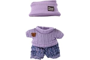 Plush Doll Clothes, Cute 6.7in/17cm Doll Outfits Knitted Hat Sweater & Pants Set Fashion Purple Winter Costume Accessories fo