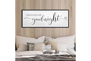 TQIANJIANG Always Kiss Me Goodnight Wall Sign 40''×15'' Vintage Master Bedroom Above Bed Farmhouse Wooden Framed Family Wall Decor for Larg Couples Over Bed Wall Art Decoration (Black)