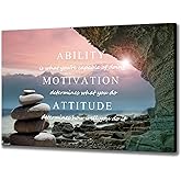 Biuteawal Inspirational Wall Art Ability Quotes Motivation Attitude Saying Posters Print on Canvas Zen Stone on Beach Picture for Living Room Office Home Classroom Framed Ready to Hang