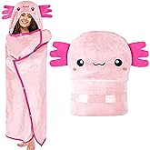 Axolotl Wearable Hooded Blanket for Adults - Super Soft Warm Cozy Plush Flannel Fleece & Sherpa Hoodie Throw Cloak Wrap - Axolotl Gifts for Women Adults and Kids
