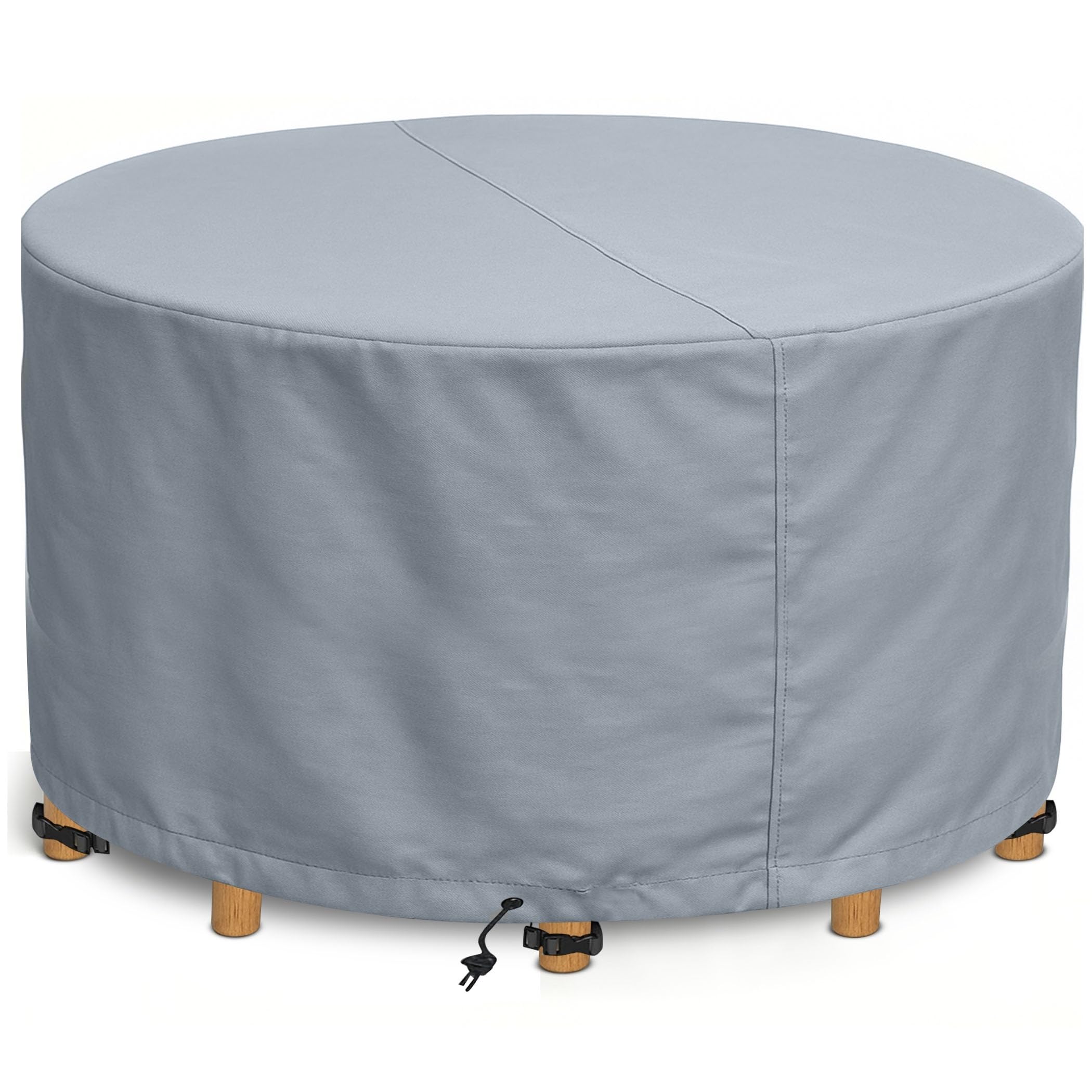 Kingsbridge Round Garden Furniture Table Cover 600D Heavy Duty Fabric, Double Stitching, Waterproof, Anti UV, Breathable, Rip Proof,130cmx70cm Grey Outdoor Patio Furniture Protector