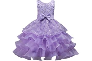 DreamHigh Wedding Flower Girl's Ruffles Lace Cute Bow Waist Evening Dress up