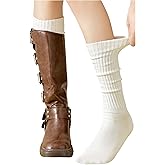 RoseSeek Women's 2 Pairs Y2K Boot Socks Ribbed Knit Knee High Socks Comfy Long Leg Warmers