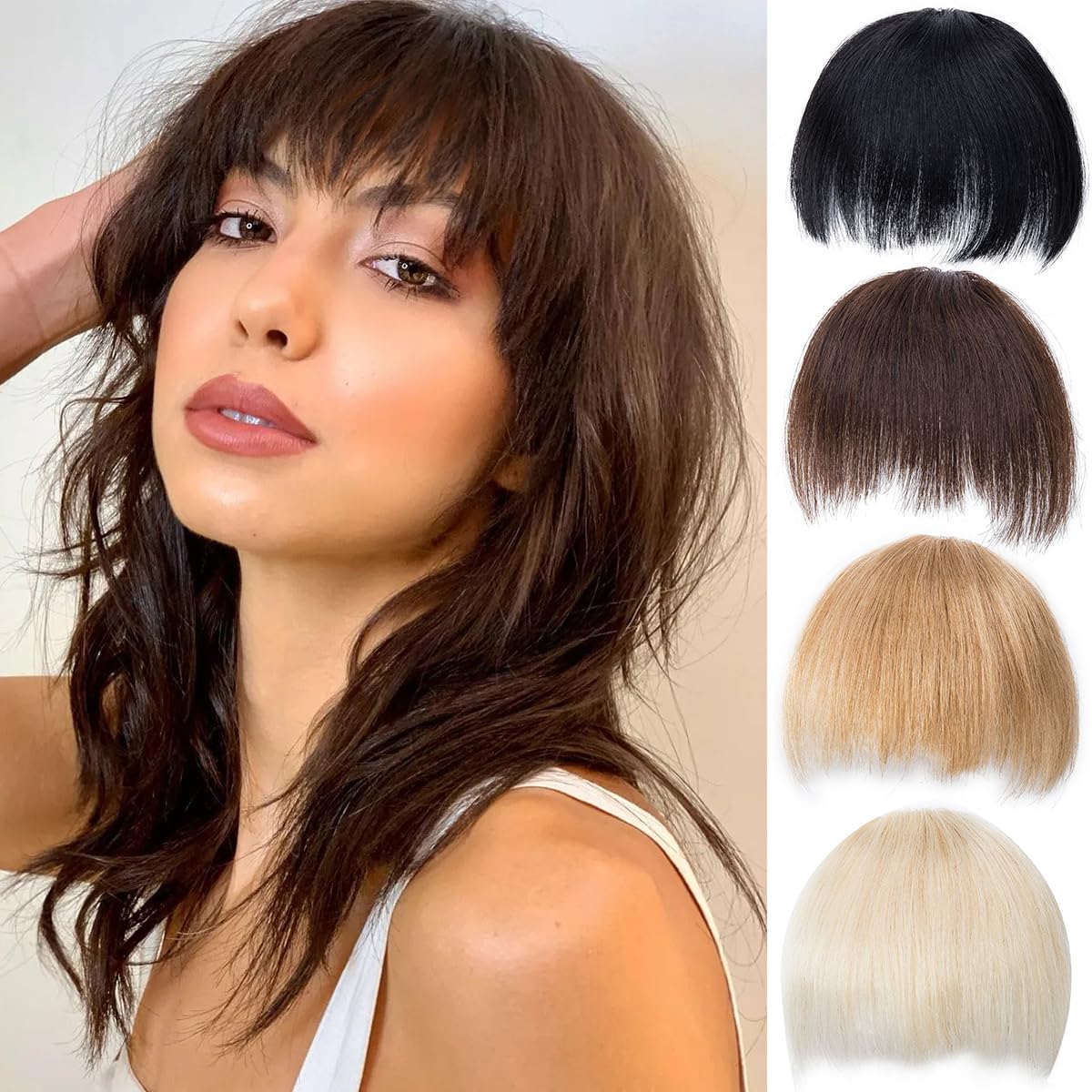 Yamel Bangs Hair Clip Real Human Hair Unique Irregular Fringe Light Brown Clip in Bangs Hair Extensions for Women — image 1