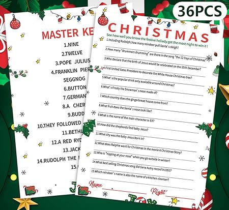 Amazon クリスマスパーティー トリビアゲーム ホリデー クリスマス 学校 クラス 家族用品 アクティビティ 36カード カードゲーム トランプ おもちゃ