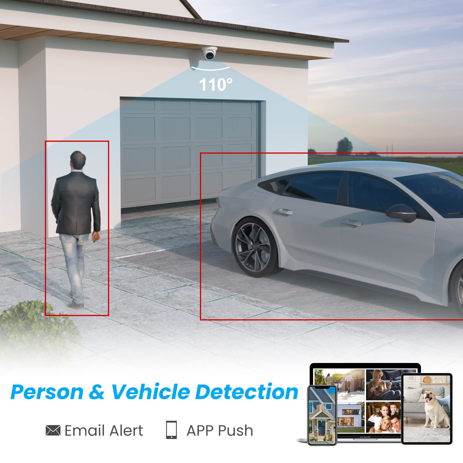 Anpviz 4K PoE Camera Turret 8MP IP Camera Outdoor, PoE Security Cameras with AI Human Vehicle Detection, 100FT Smart Dual Light Color Night Vision, Built-in Mic, IP66 Waterproof (U Series)