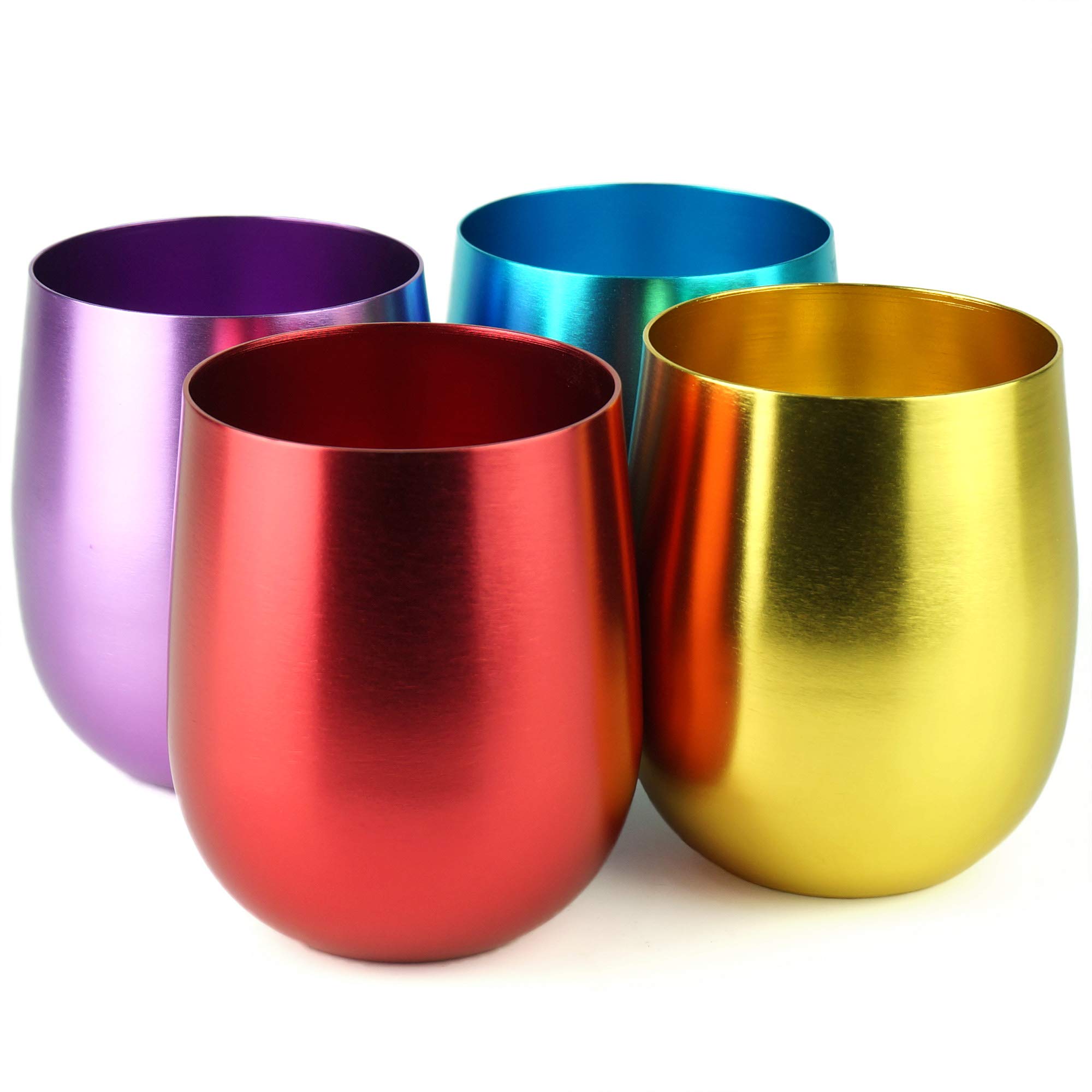 Photo 1 of CLW Aluminum Stemless Wine/Old Fashion Glass, Set of 4, 4-Color in a Set (Purple/Blue/Pink/Gold), 21oz (Large)