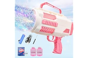 KB KAIBO Upgraded Bazooka Bubble Gun With Built-in Bubble Solution, No Dip Bubble Machine Gun With Light， 9000+ Bubbles Per Min Bubbles For Kids And Toddlers Outdoor Toys, Birthday Gift For Girls And Boys-Pink