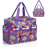 CVVD Bingo Bag with Multiple Pockets - Purple | Water Resistant Portable Storage Organizer Holds Bingo Daubers, Bingo Game Accessories Suitable for Adults &amp; Seniors