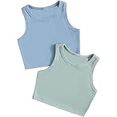 Milumia Girl's 2 Pack Ribbed Knit Sleeveless Round Neck Casual Baisc Crop Tank Top