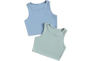 Milumia Girl's 2 Pack Ribbed Knit Sleeveless Round Neck Casual Baisc Crop Tank Top