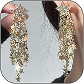 Rhinestone Star Earrings for Women Long Tassel Star Drop Dangle Earrings Birthday Wedding Party star Jewelry Gifts
