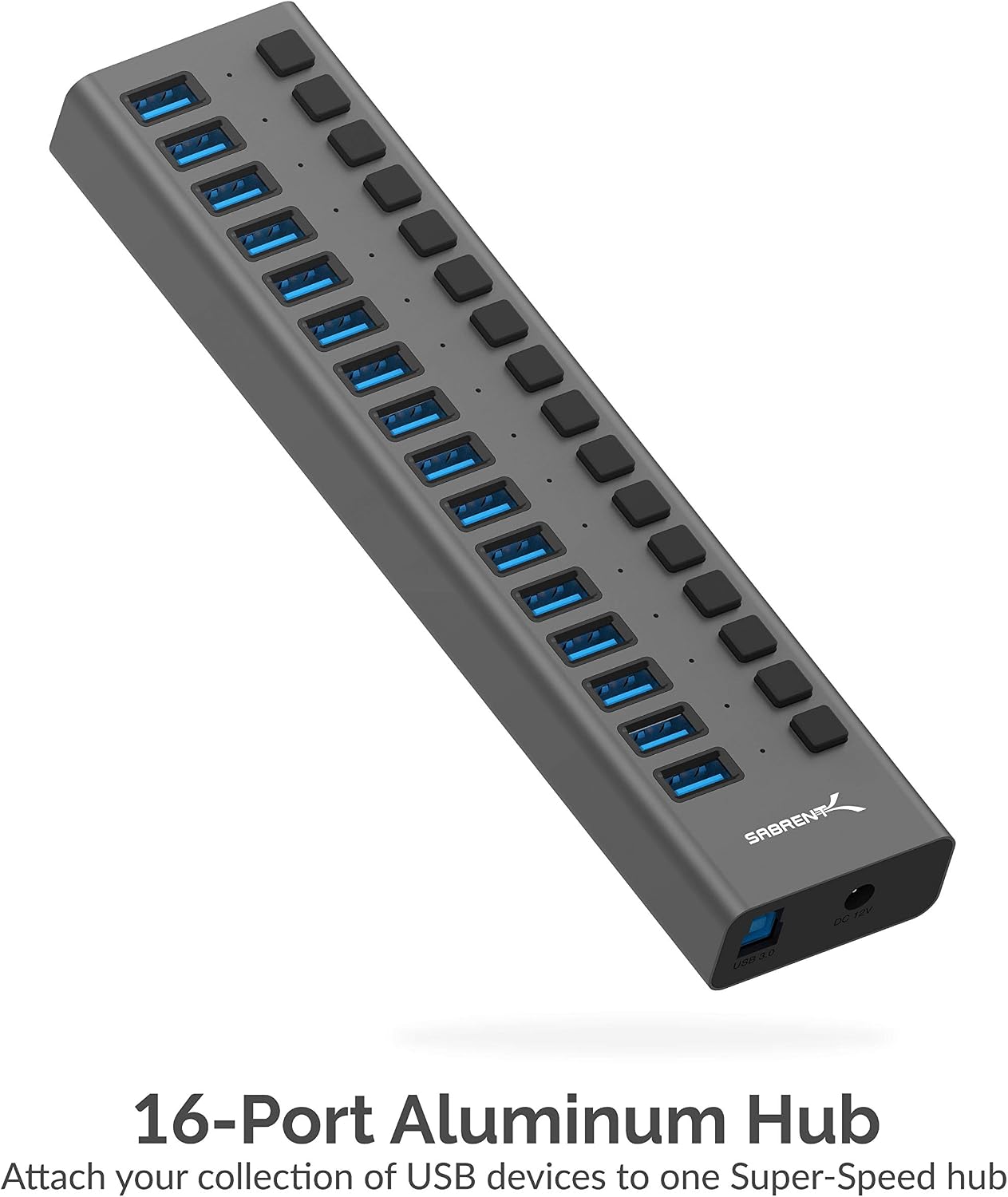 SABRENT Powered USB Hub, 16-Port USB 3.2 Docking Station with Individual Switches & LEDs - Image 3