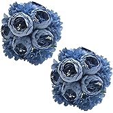 WishTip Artificial Peony Flowers 2 Bundles Peony Fake Flowers Faux Silk Peonies with Hydrangea Flower Bouquets for Wedding Home Party Decor Floral Arrangements Table Centerpieces, Dusty Blue X2