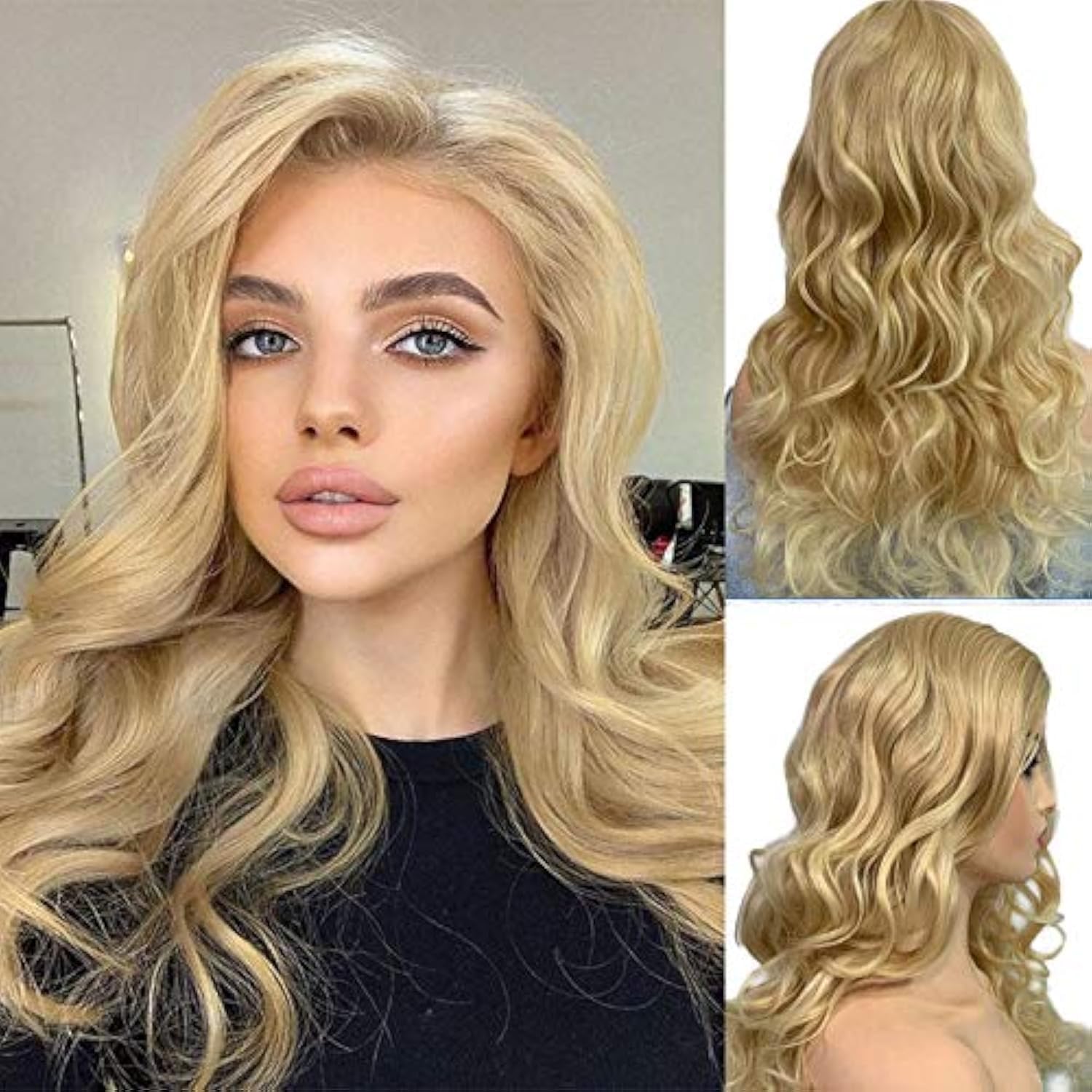 613 Blonde Synthetic Long Wavy Wigs Full Machine Made Wig for Women Heat Resistant Replacement Hair Wigs 20inches