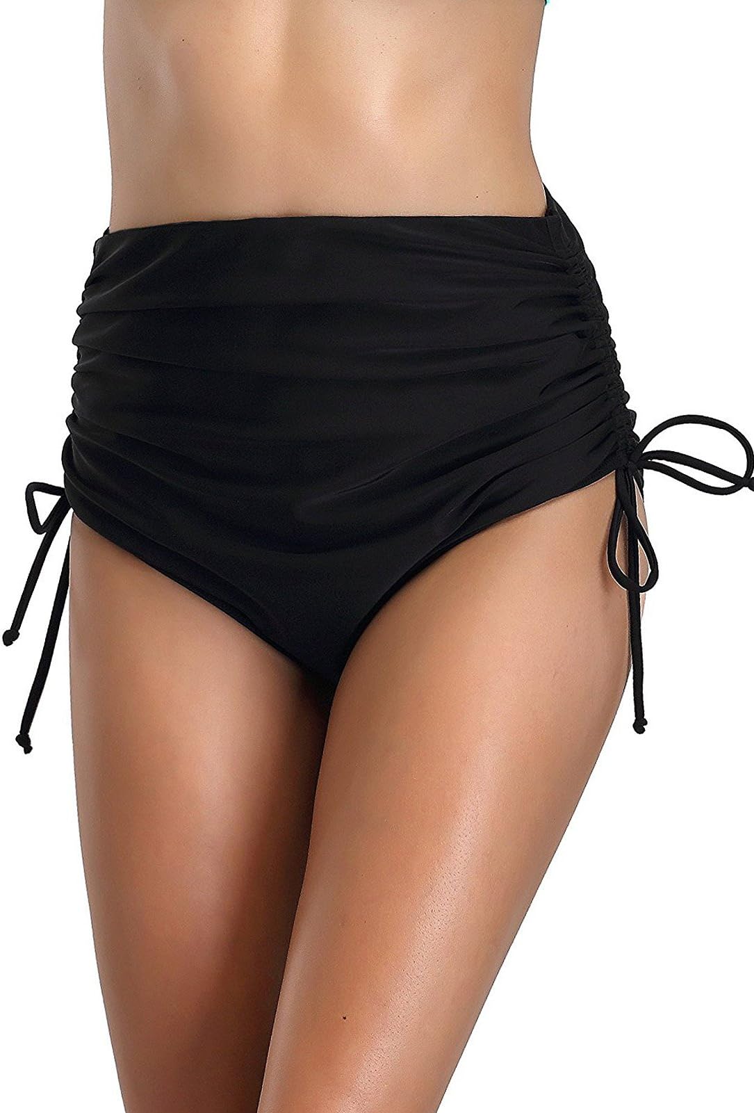 FanShou Women High Waist Swim Brief Ruched Tie Side Tankini Bikini Swimsuit Bottom