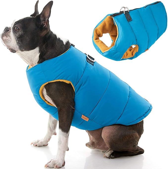 Gooby Padded Vest Solid, Dog Jacket Coat Sweater with Zipper Closure