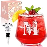 Physkoa Personalized Stemless Wine Glass — Customized A–Z Initial, Etched & Dishwasher Safe | Birthday Wine Gift for Her, Mom, Friend, Wife, Sister | Valentine’s Day Monogrammed Gift(M)
