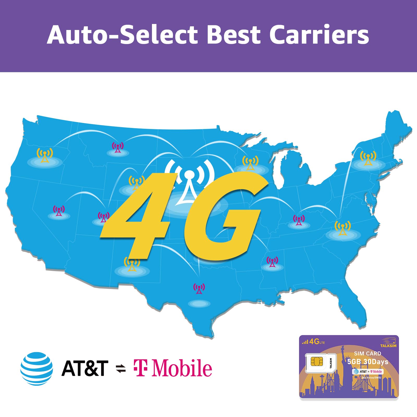 Data SIM Card 5GB 30Days Support AT&T, T-Mobile, 4G LTE Cellular SIM USA Card Compatible with Unlocked Security Camera/Router/Mobile WiFi Hotspot/GPS Tracker/Tablet iot Devices
