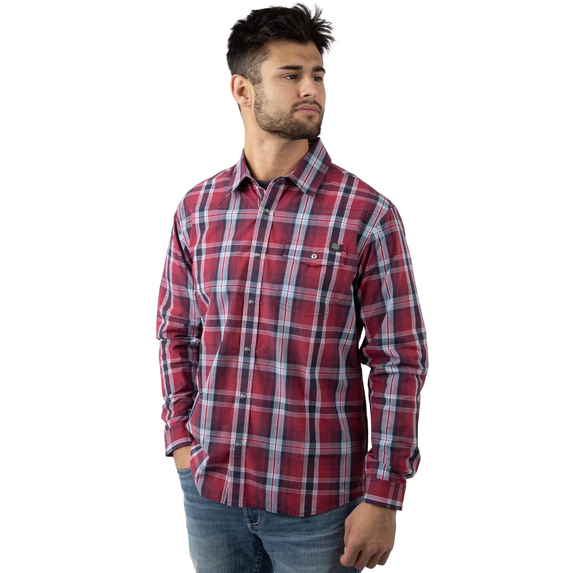 Field & Stream Men’s Covey Back Long Sleeve Casual Plaid Shirt, Rodeo Plaid, Large