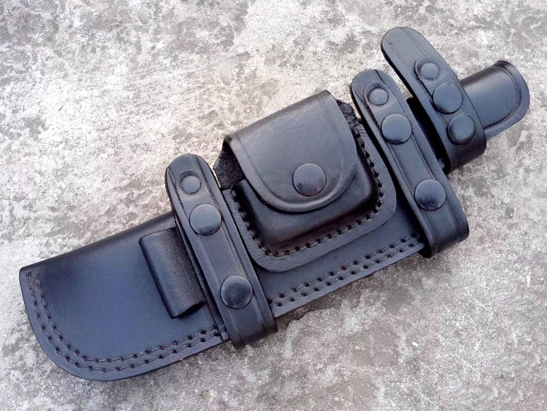 Ottoza Custom Handmade XL Black Right Hand Leather Knife Sheath for Tracker Knife - Bushcraft Knife - Hunting Knife - Survival Knife - Fixed Blade Knives Horizontal Scout/Cow - Buffalo Leather No:96