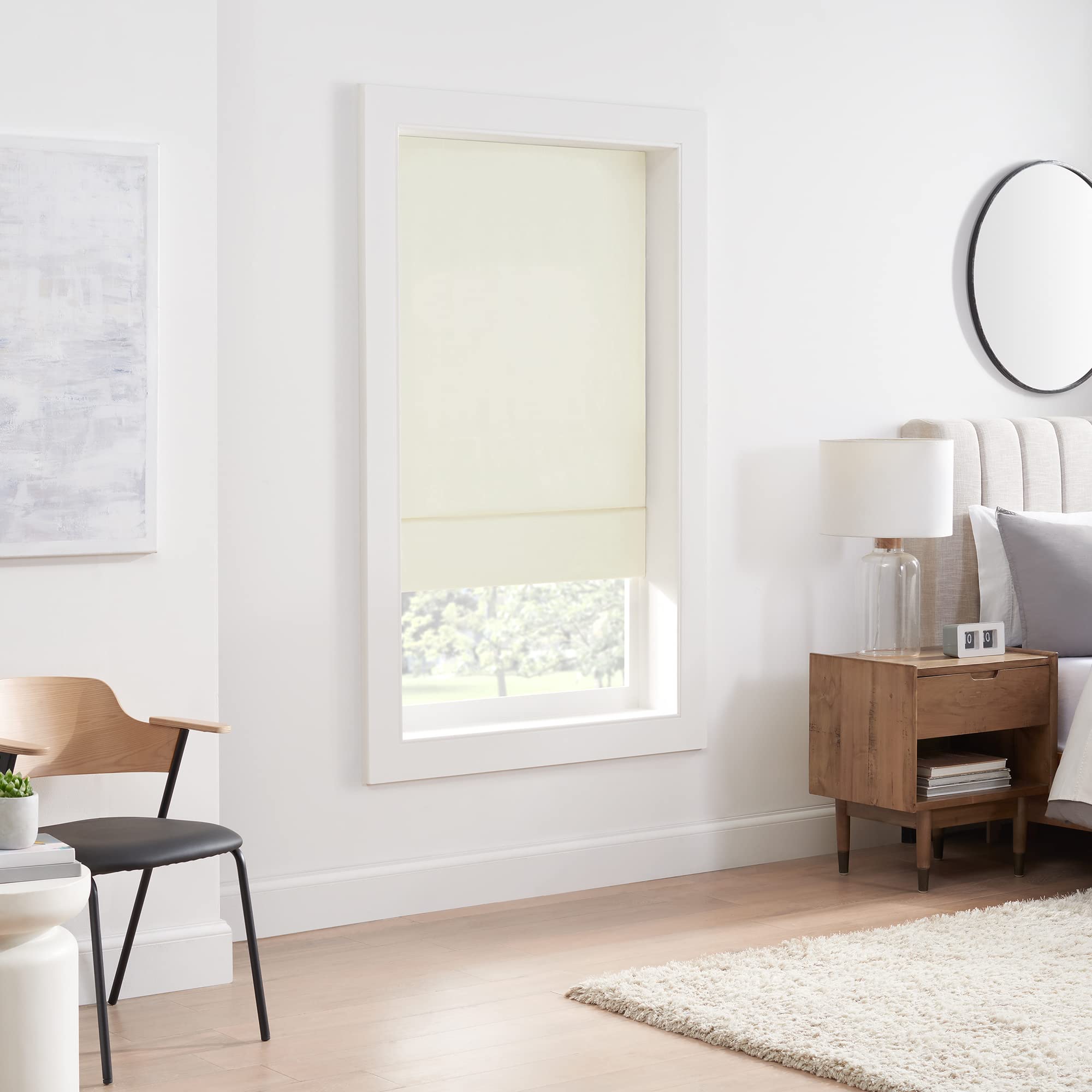 Condition photo showing New/Like New for eclipse kylie total privacy blackout cordless lined window roman shade for living room, 27 in x 64 i