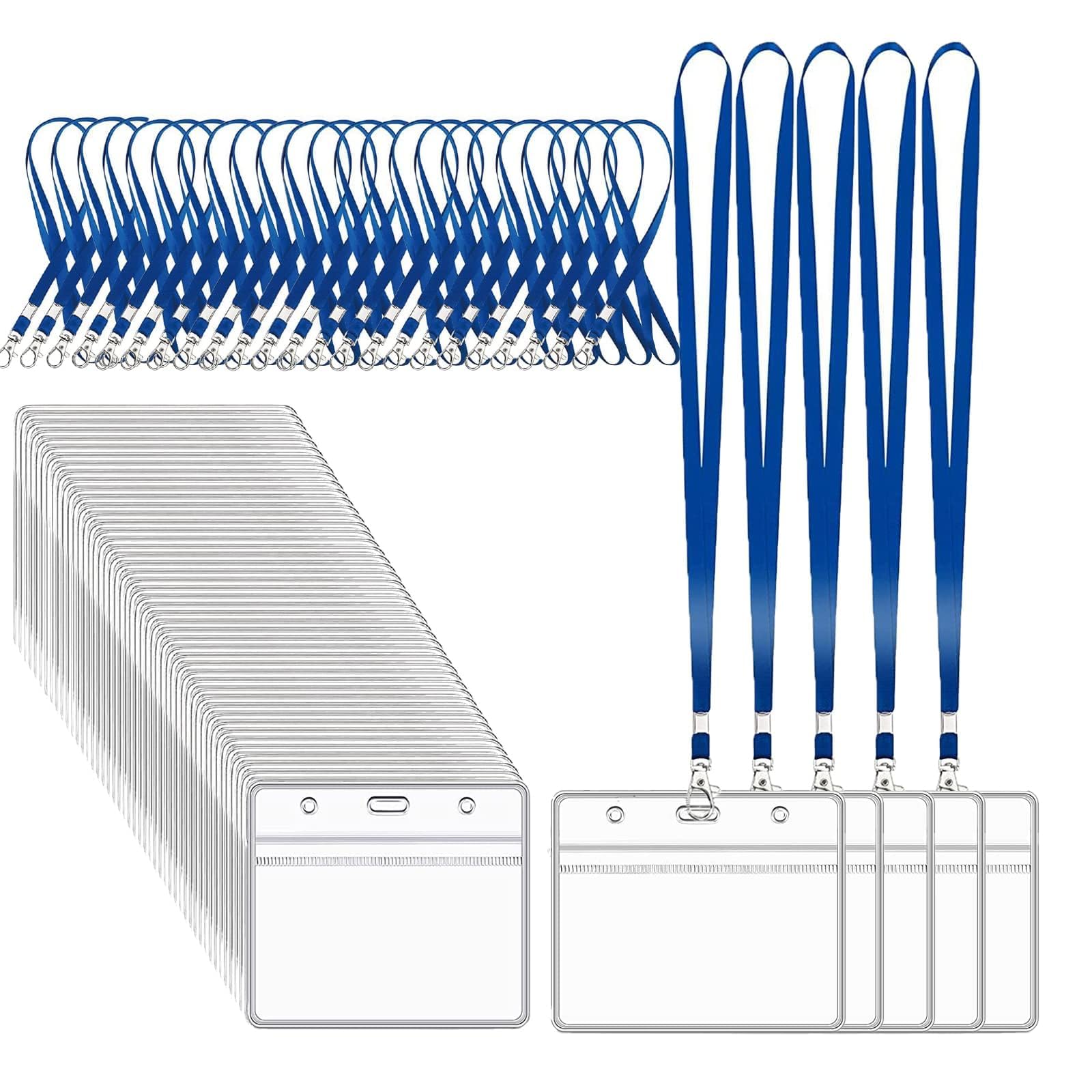 XHDA Blue 50PCS Lanyards for Neck with 50PCS Card Holder, Lanyard with Clear Plastic Card Holder for ID Card and Staff